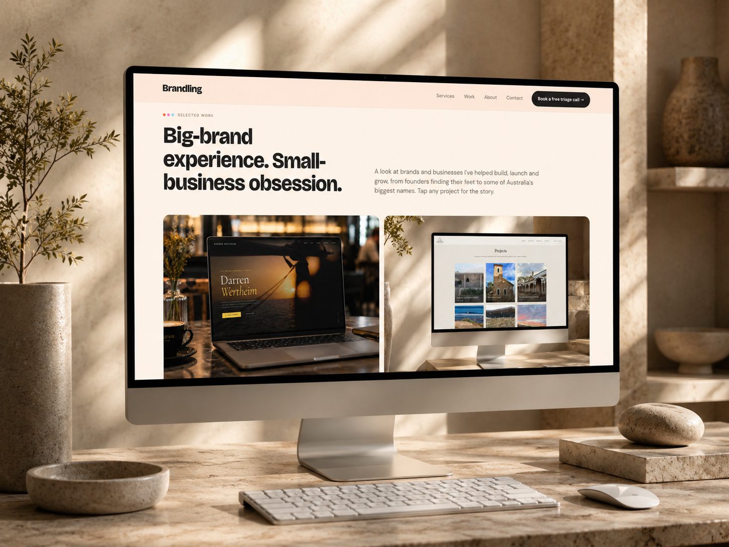 Brandling website work section on an iMac