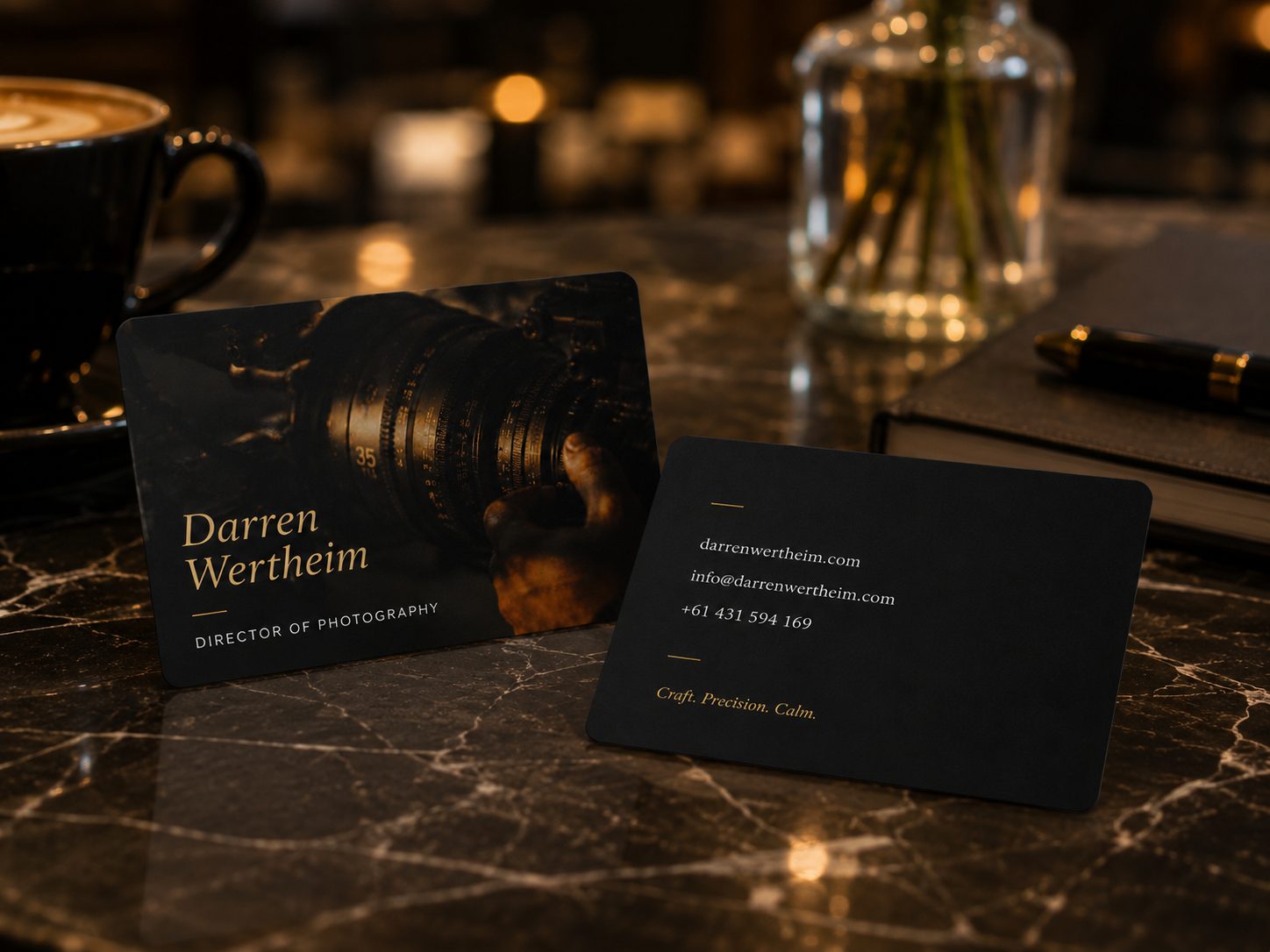 Darren Wertheim business cards, dark marble and gold foil