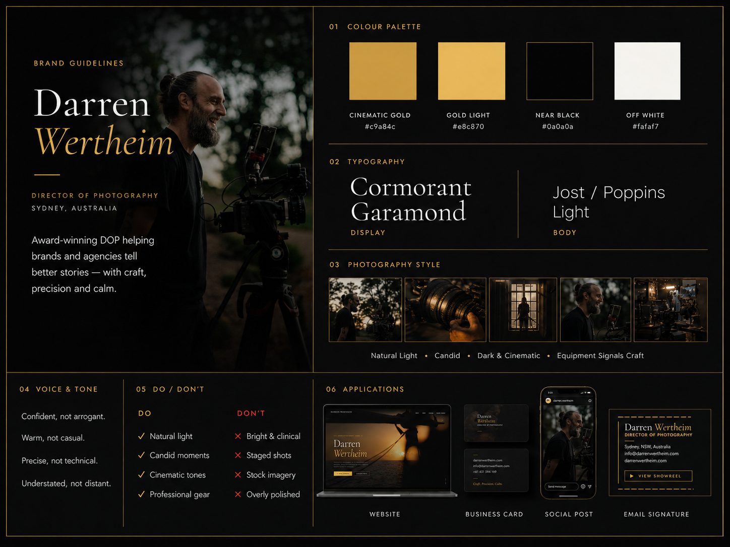 Darren Wertheim brand guidelines: palette, type and photography direction