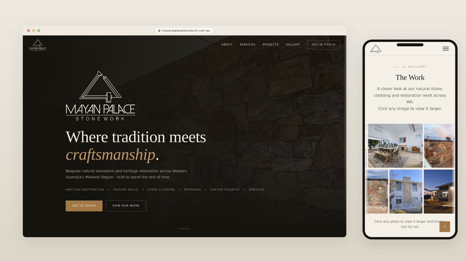 Mayan Palace Stonework website on desktop and mobile
