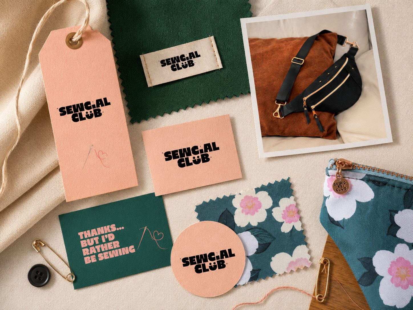 Sewcial Club swing tags, woven labels and fabric applications
