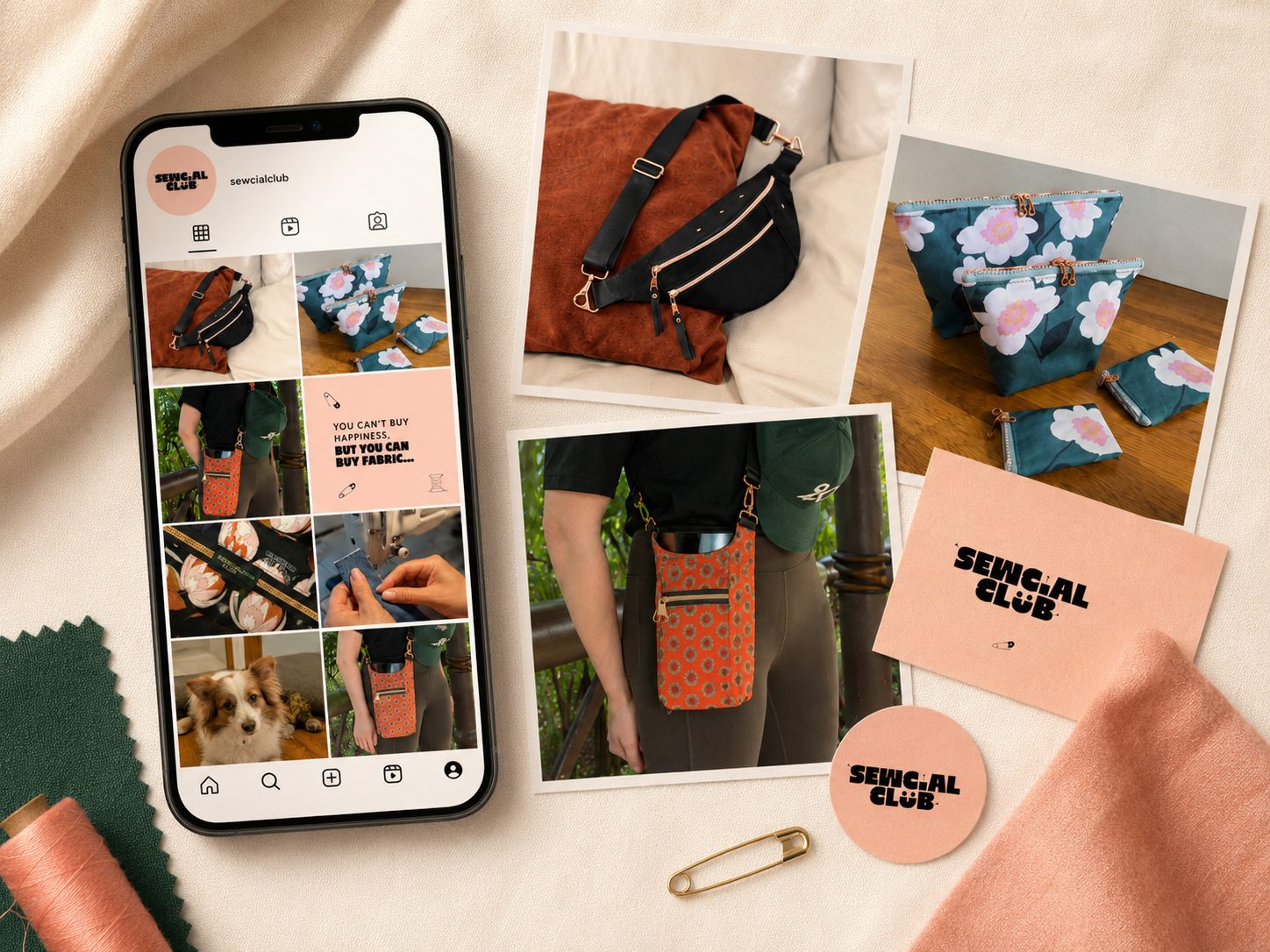 Sewcial Club stationery and brand collateral